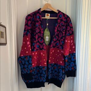 FARM Rio Pink and Blue Leopard Cardigan